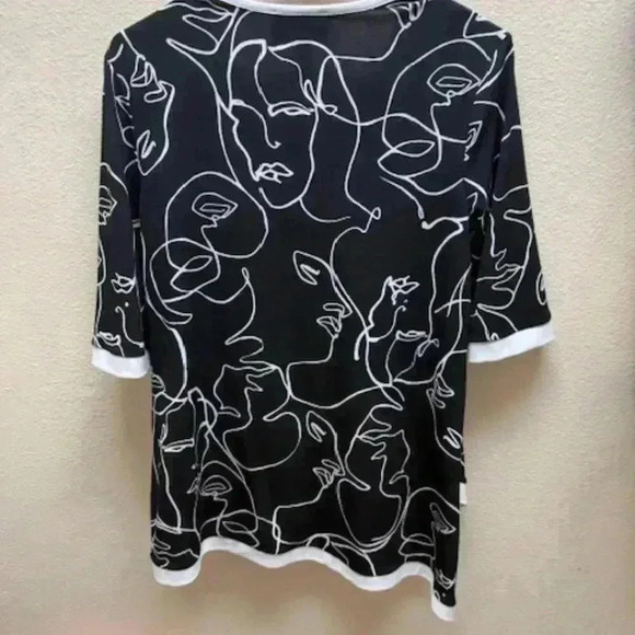 Joseph Ribkoff Blouse Picasso Print Black & White Asymmetric Hem Top size6 - Picture 3 of 4